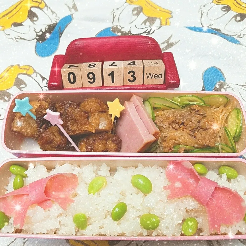 リボン弁当🎀|きつねこかあさんさん