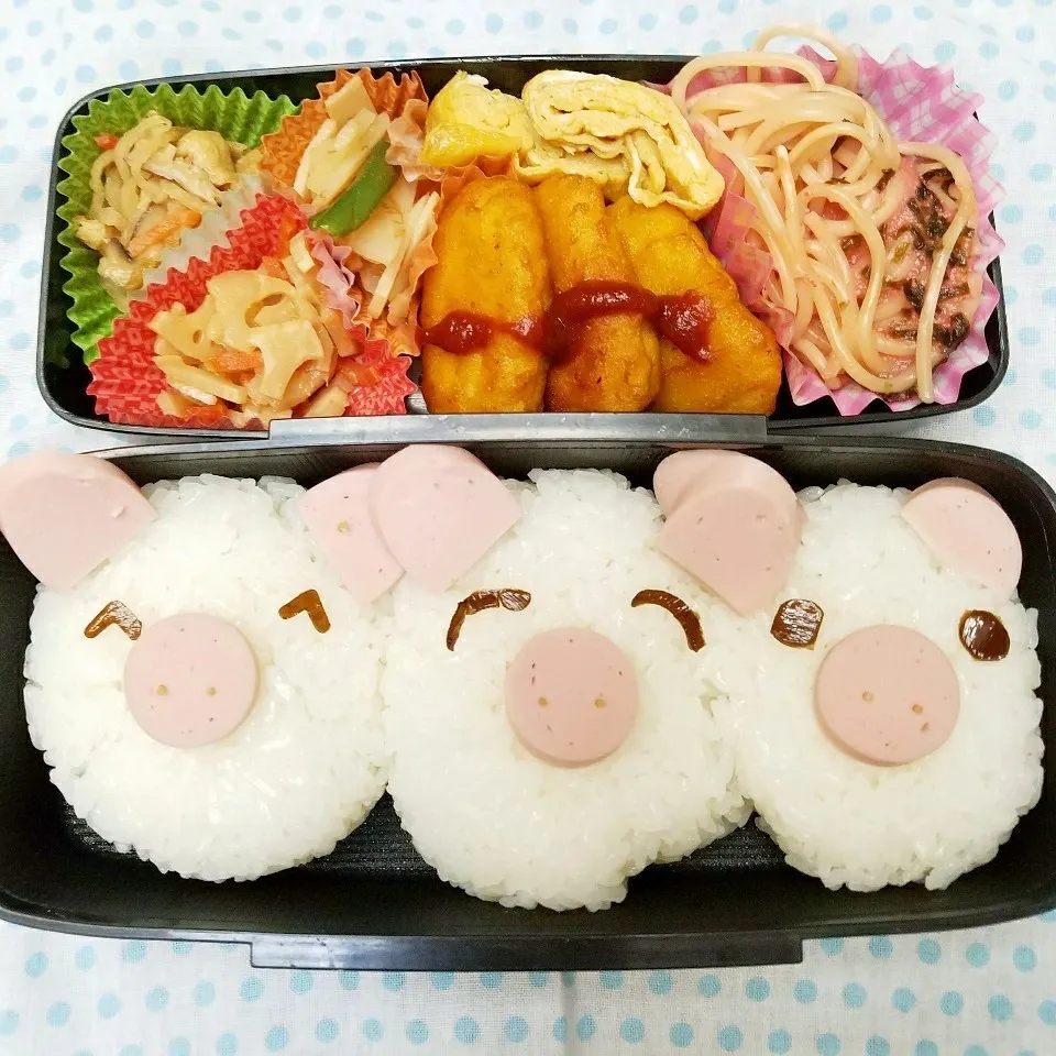 Snapdishの料理写真:last 兄弁 最後はぶたさん🐷|きつねこかあさんさん