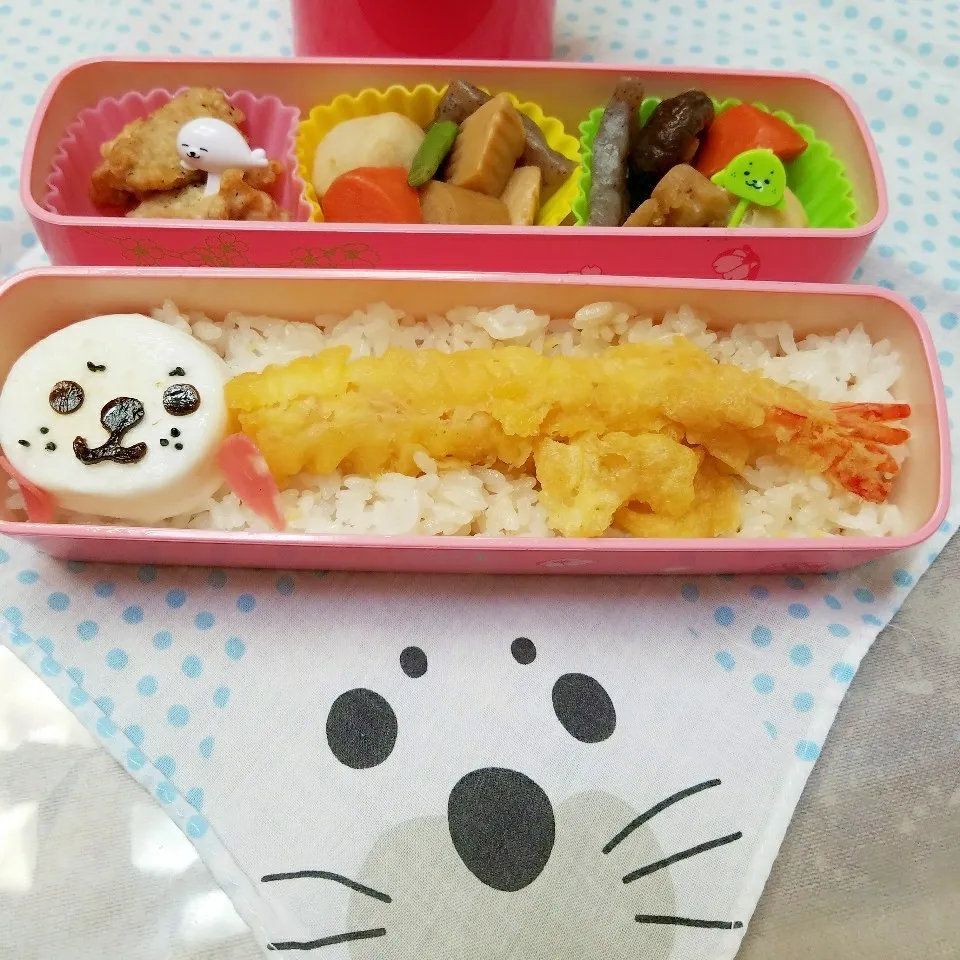 娘企画🍤海老天アザラシ弁当|きつねこかあさんさん