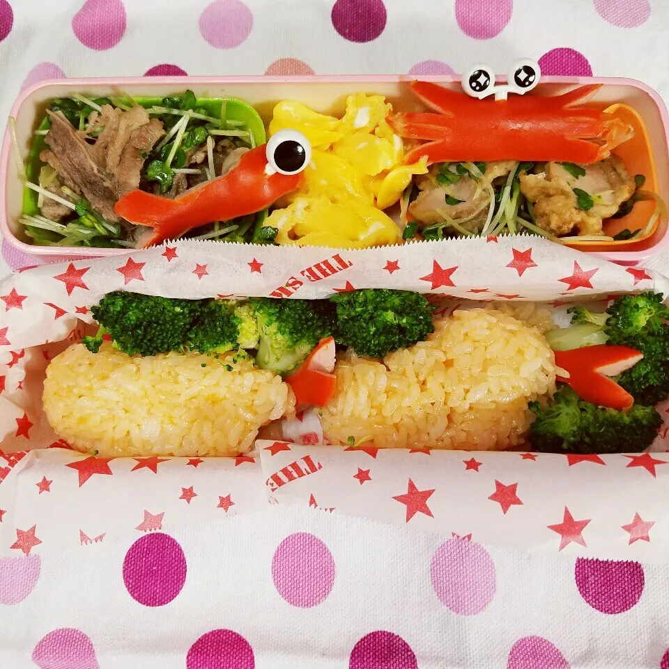 エビフライみたいなおにぎり🍙弁当|きつねこかあさんさん