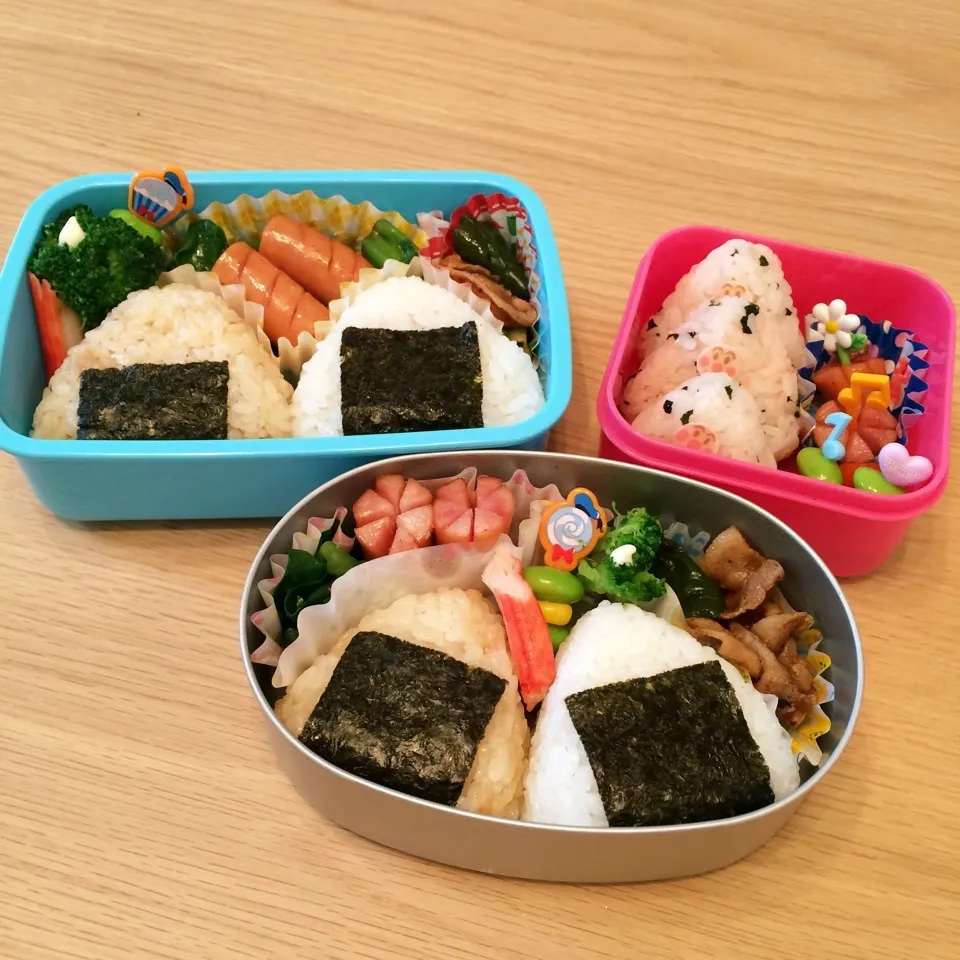 Snapdishの料理写真:少しずつ違う3つのお弁当|はるmamaさん