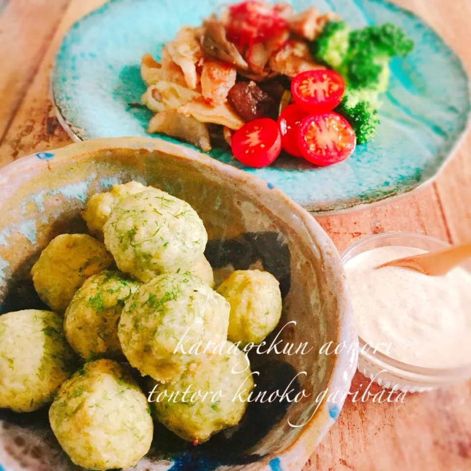 🐔のり塩マヨ唐揚げくん&🐷豚トロと舞茸のガリバタ甘辛醤油|うさぎさん