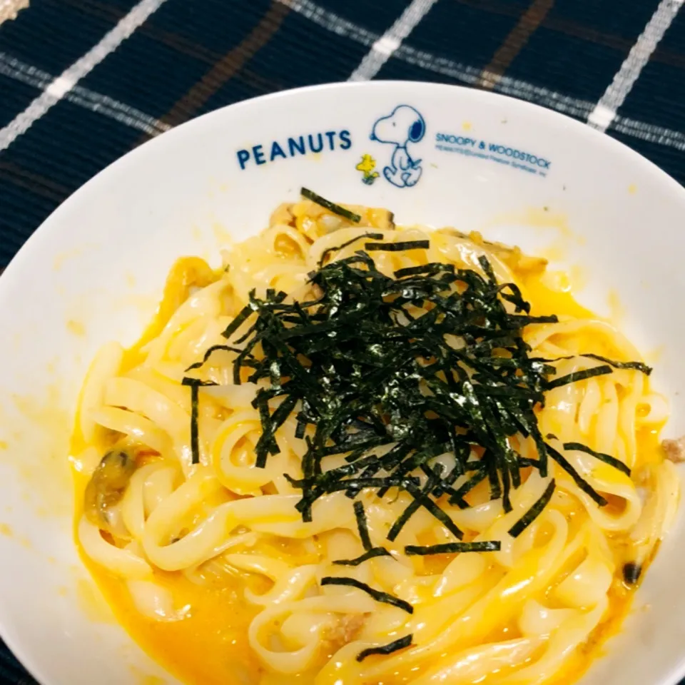 Snapdishの料理写真:【糖質控えめ】こんにゃく麺でうにクリームパスタ風|さちぃさん