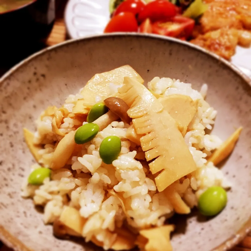 竹の子しめじ枝豆ご飯（ご飯炊き忘れ💦）|うさぎさん