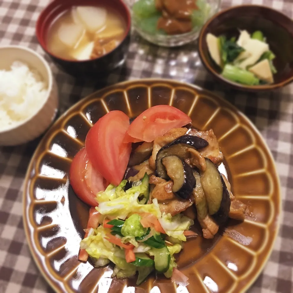 鶏肉と茄子の甘酢炒め|うさぎさん