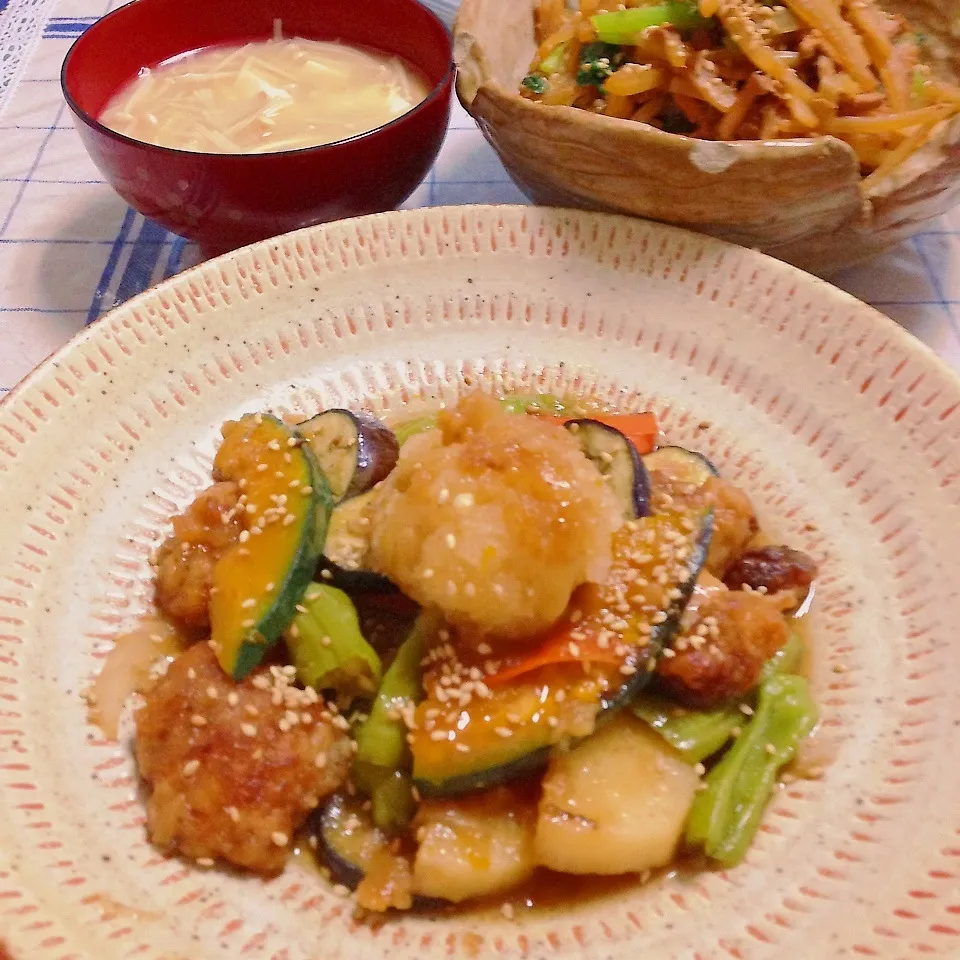 鳥からあげと秋野菜のおろし煮|うさぎさん