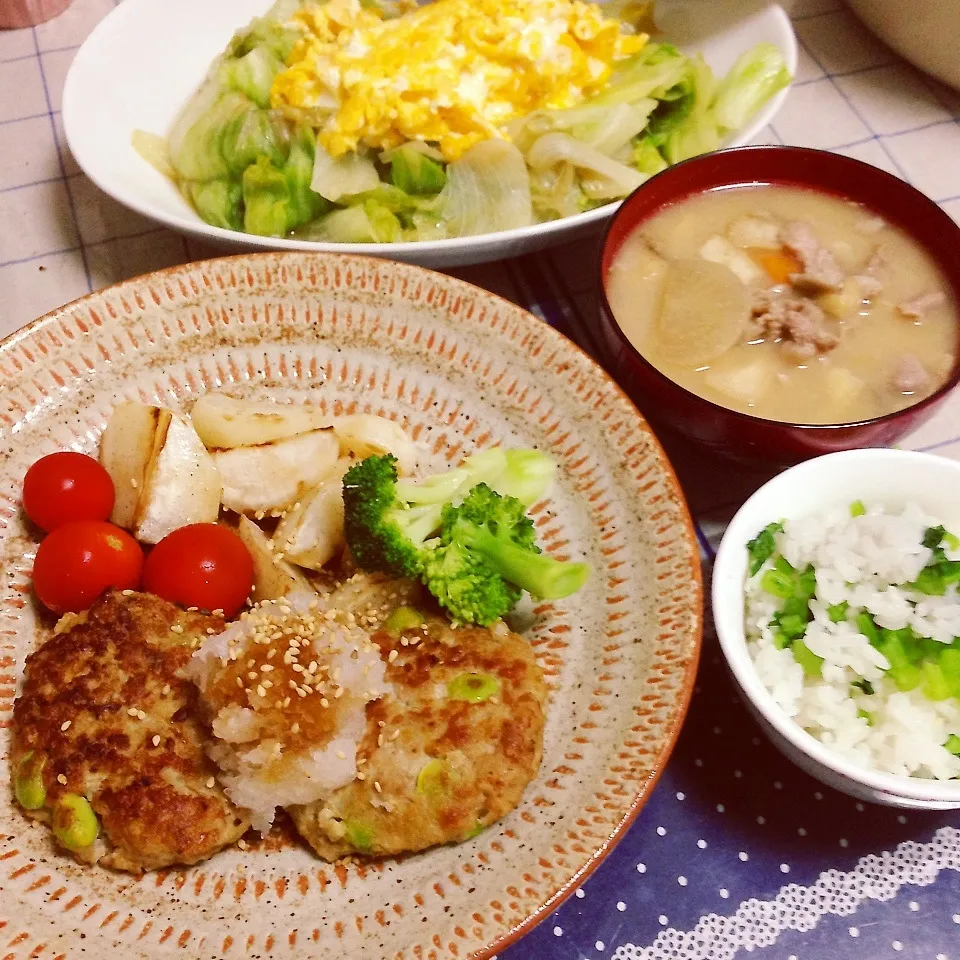 蓮根なす枝豆豆腐ばーぐ|うさぎさん