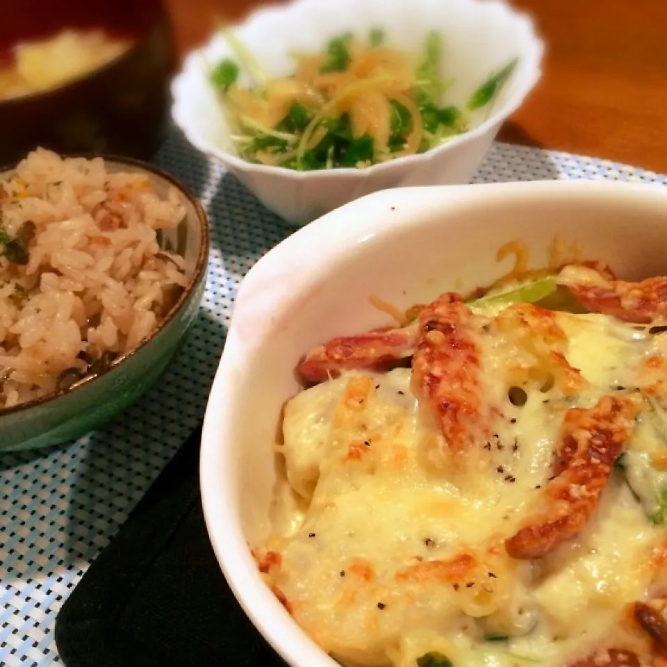 里芋と小松菜グラタンと和風ピラフde和風？！dinner☆|Kiyomi Tanakaさん