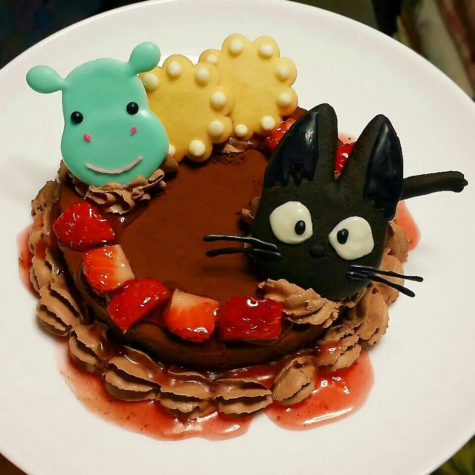 Snapdishの料理写真:生チョコキャラケーキ♪ジジ&マルコ♪|ひとさん