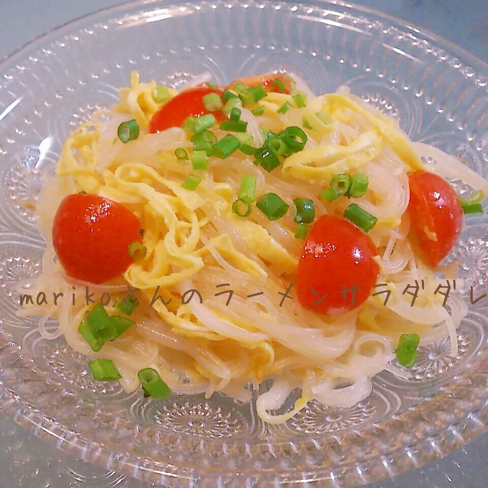 Snapdishの料理写真:ラーメンサラダのタレで春雨サラダ|ぷちみみんさん