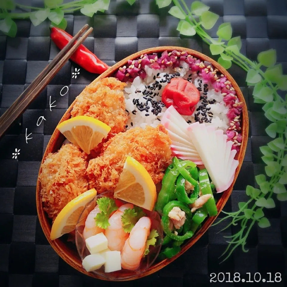 Snapdishの料理写真:旦那様わっぱ弁当 カキフライどーん|ｋａｋoさん