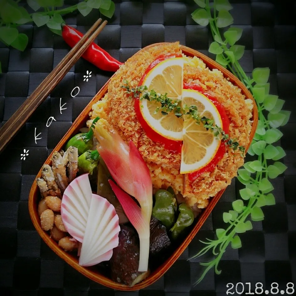 Snapdishの料理写真:旦那様わっぱ弁当 ハムカツどーん|ｋａｋoさん