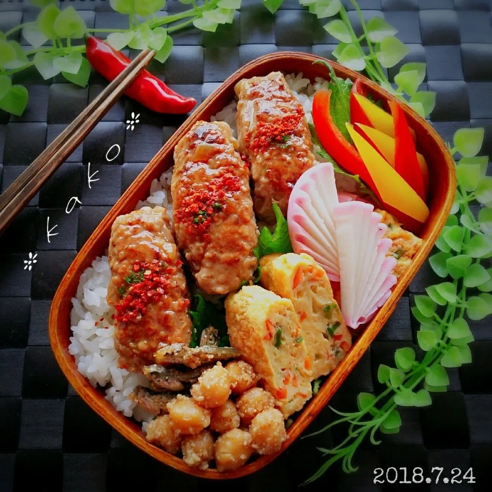 Snapdishの料理写真:旦那様わっぱ弁当 棒つくねドーン|ｋａｋoさん