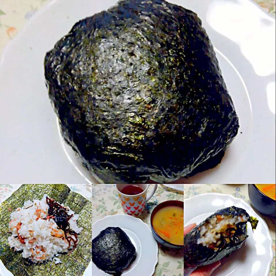 山賊むすび🍙梅ちりめんふりかけに、梅干しと昆布の佃煮|うたかた。さん