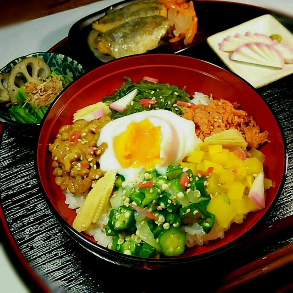 ゆうはん ネバネバ丼|ｋａｋoさん