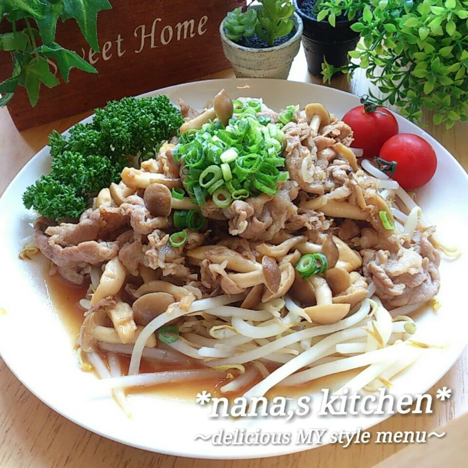 ＊茹でもやしでボリューム◎豚肉とシメジのバター醤油ポン酢＊|今井ななこさん