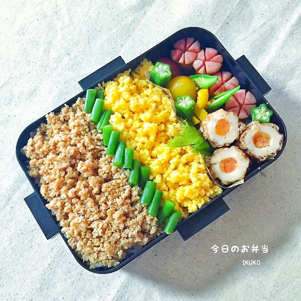 Snapdishの料理写真:鶏そぼろ弁当 明太子チーズ入り竹輪天|いっこさんさん