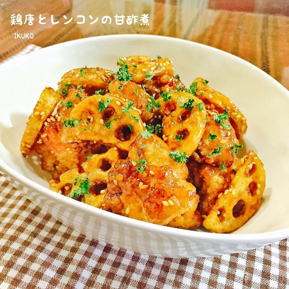 Snapdishの料理写真:鶏唐とレンコンの甘酢煮|いっこさんさん