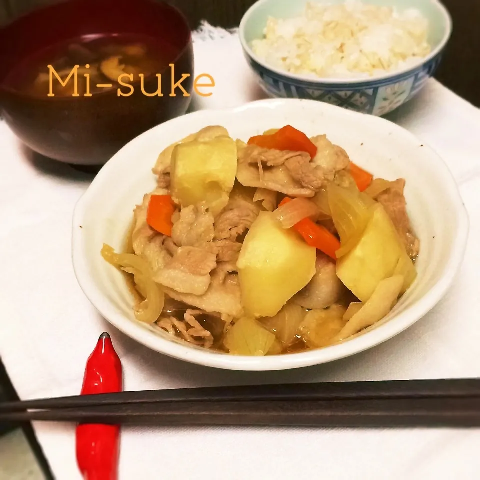 肉じゃが&きのこ汁&もち麦ご飯|mi-sukeさん