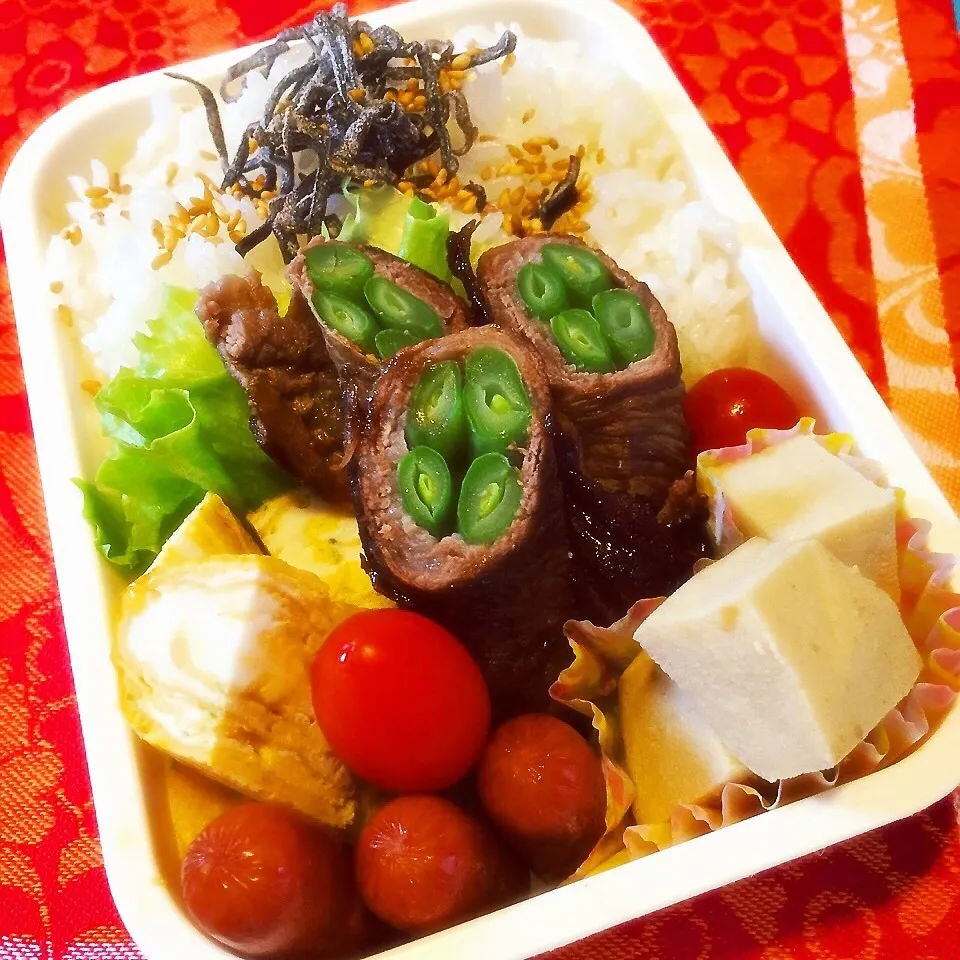 インゲンの牛肉巻き弁当|山田 奈味　Instagram ＊nmymd369さん