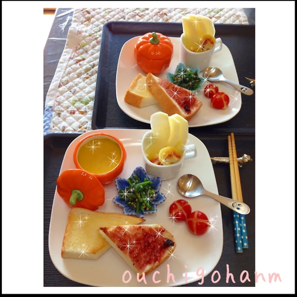 Snapdishの料理写真:プレート子供朝ごはん^_^|ichayaさん