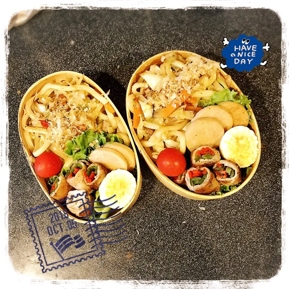 10/5 ☺︎☺︎ 豚バラピーマン巻🌀焼きうどん弁当☆|jon2さん