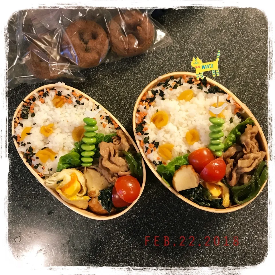 2/22 ☺︎☺︎ 薄切り豚肉甘辛炒め🐽卵巾着弁当☆|jon2さん