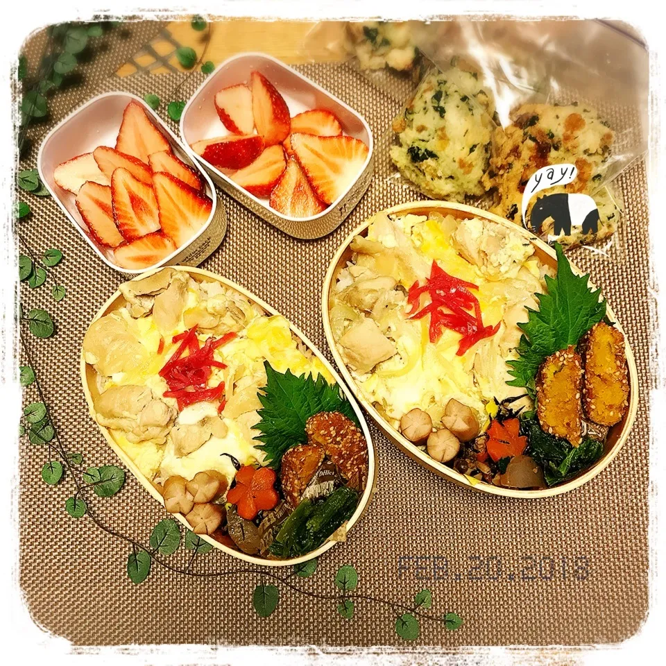 2/20 ☺︎☺︎親子DON🐣おやつにポンデケージョ弁当☆|jon2さん