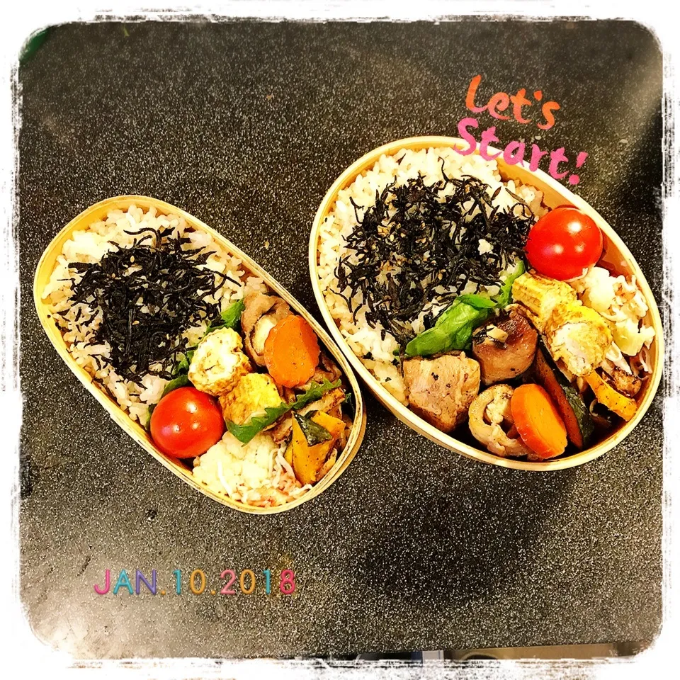 1/10 ☺︎☺︎ ブタ巻き椎茸出汁煮🍄カボベーコン弁当☆|jon2さん