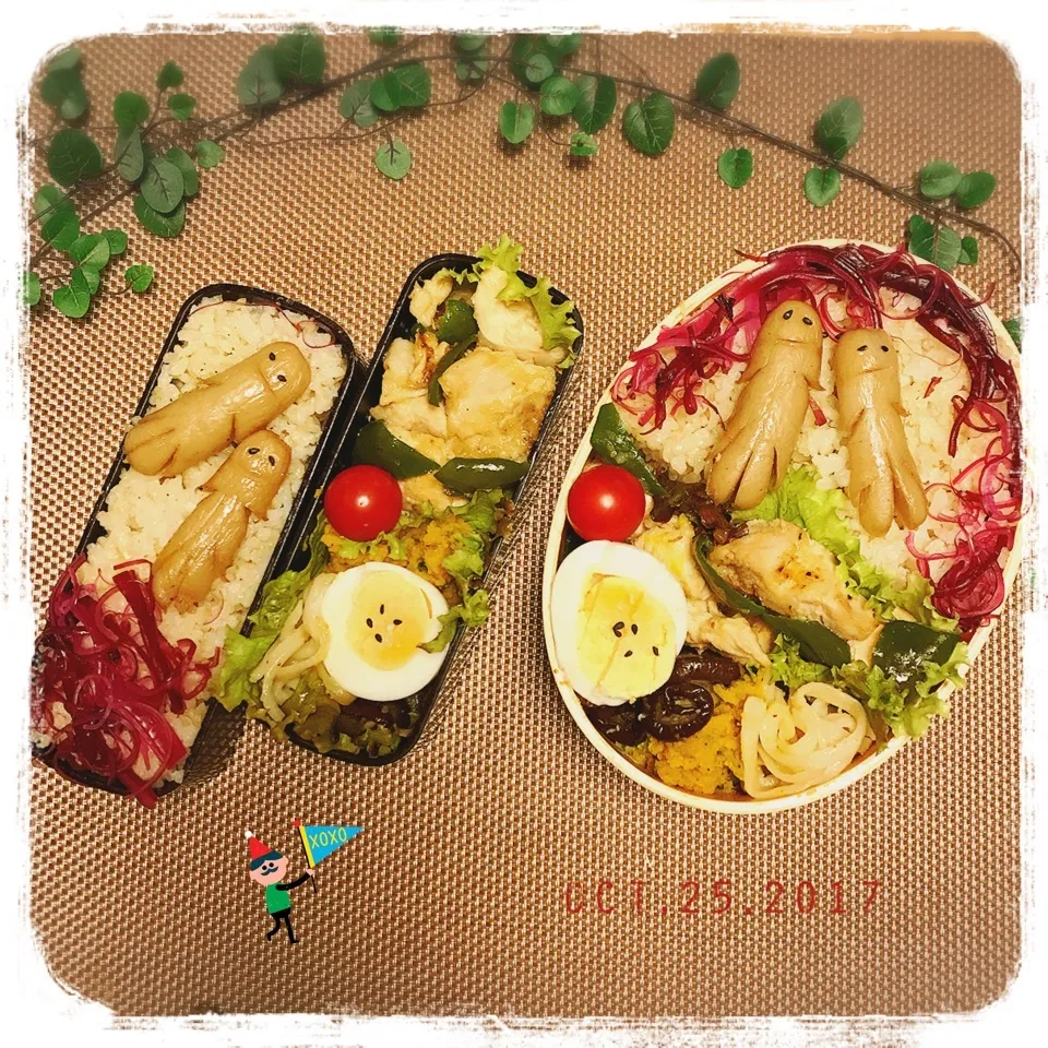 10/25 ☺︎☺︎ソーセー人?⭐︎鶏胸ピーマンマヨ焼弁当♪|jon2さん