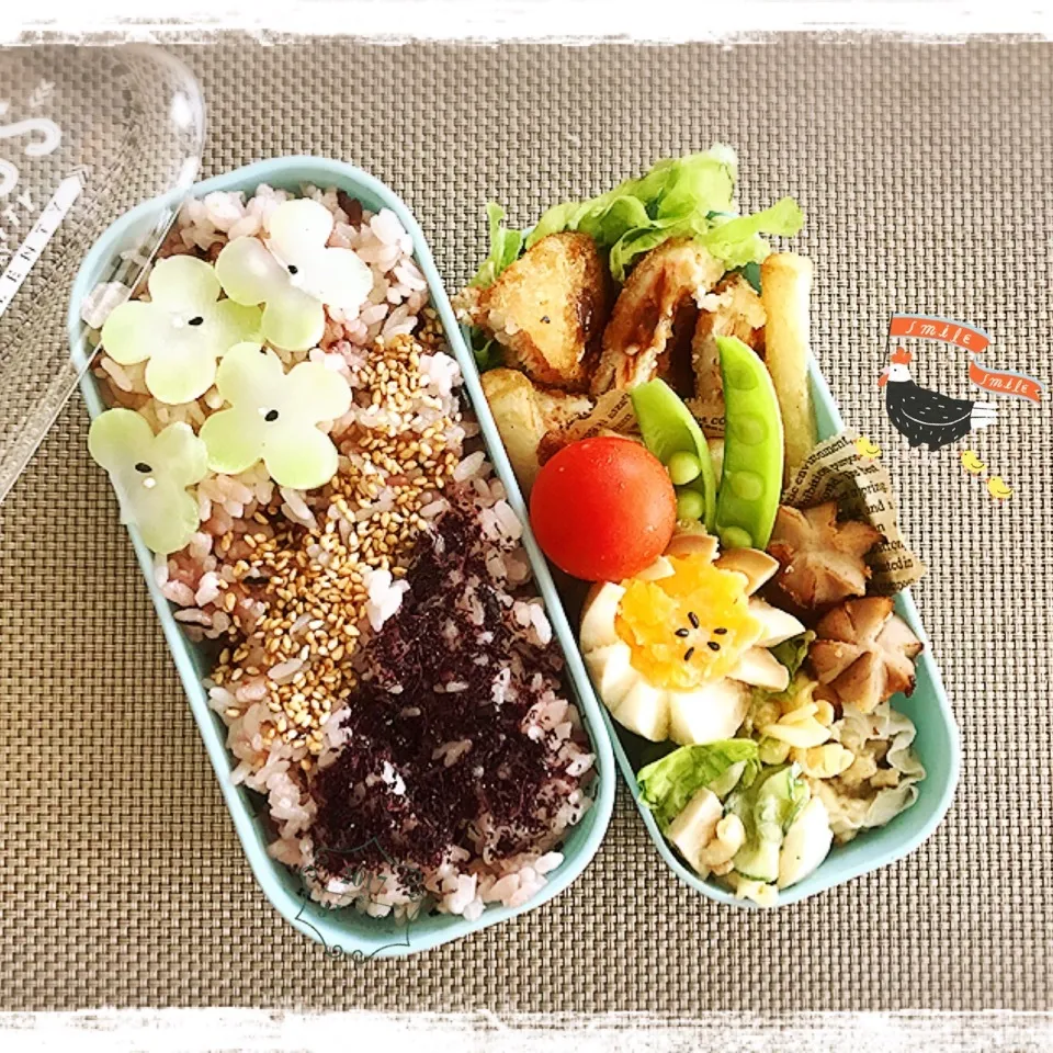 6/2 ☺︎ サーモンフライ★ポテトフライ🍟紫陽花弁当♪|jon2さん