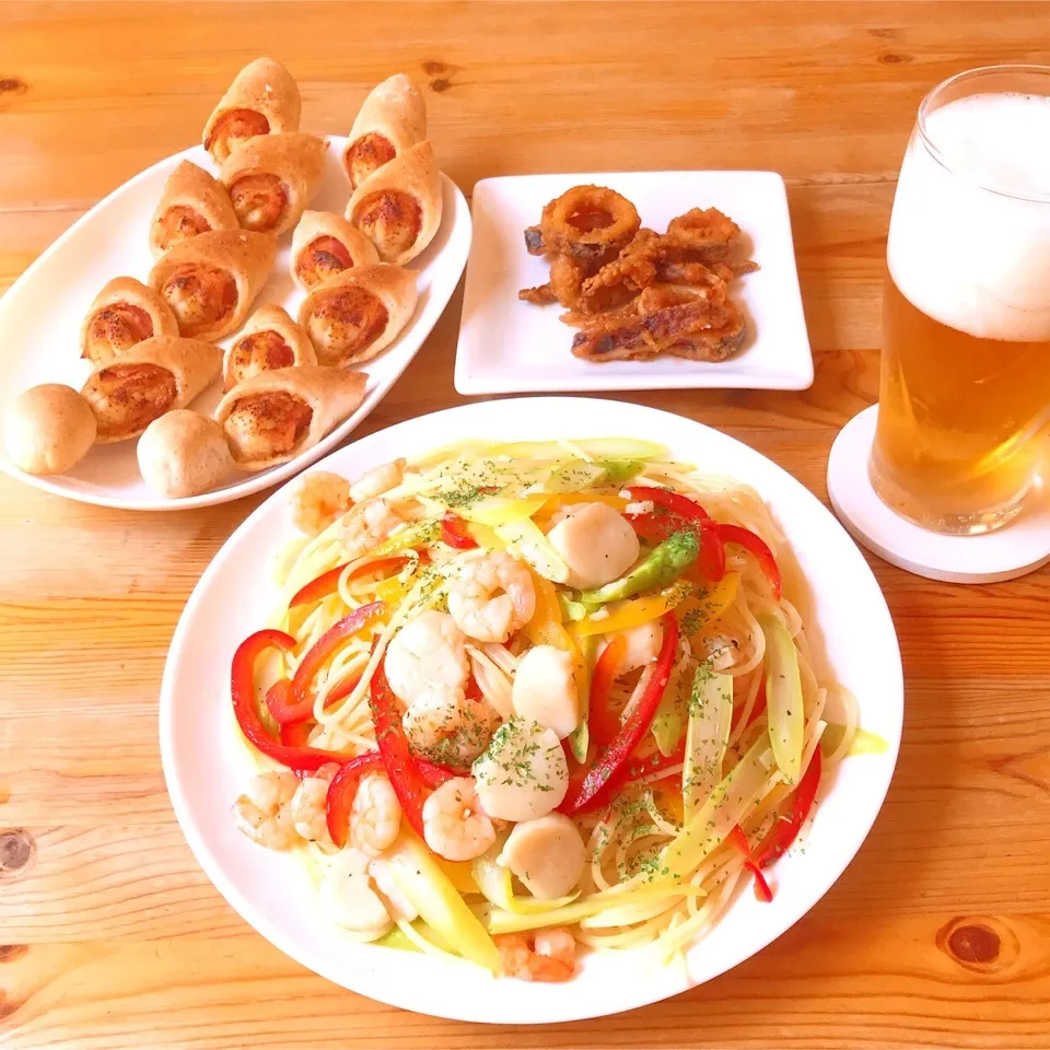 小エビとホタテとアスパラガスとパプリカのオイルパスタ|Ruotoさん