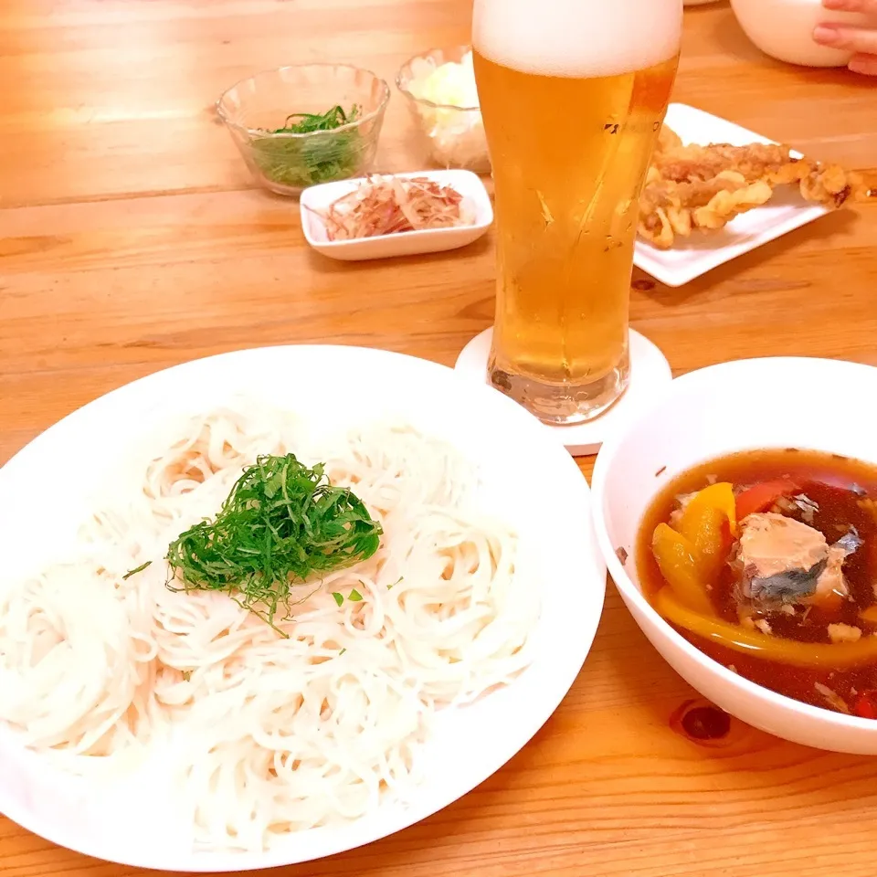 Snapdishの料理写真:鯖缶カレーつけ汁そうめん|Ruotoさん