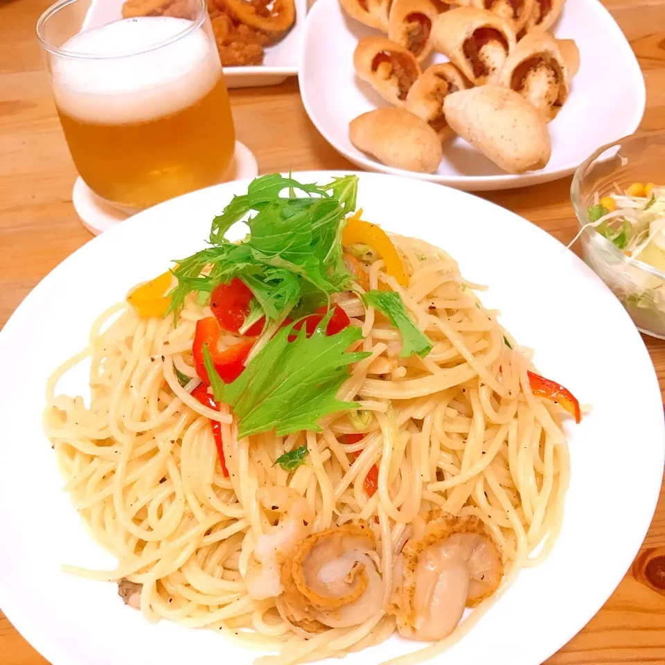 小えびとベビーホタテとパプリカのオイルパスタ|Ruotoさん