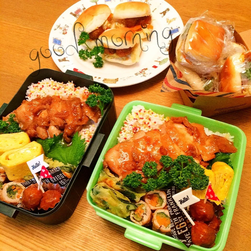 Snapdishの料理写真:高校生男子二人のお弁当🍙|shakuyaku33443344さん