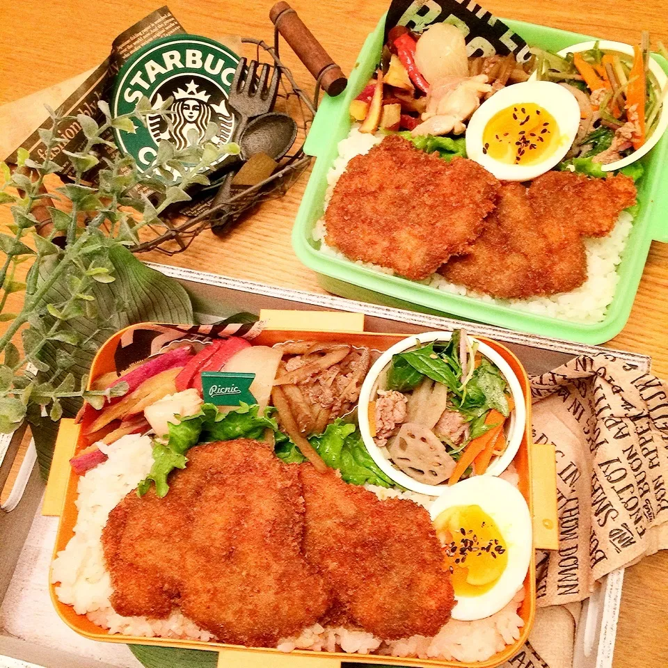 Snapdishの料理写真:高1高2息子弁当❤︎ソースカツ丼とデリサラ|shakuyaku33443344さん