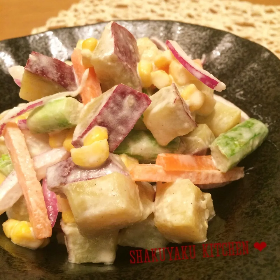 Snapdishの料理写真:【作り置き】さつまいも🍠のスプーンで食べるサラダ|shakuyaku33443344さん