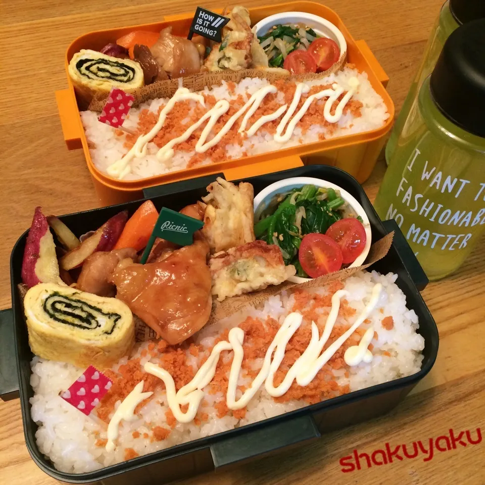 Snapdishの料理写真:高1高2息子弁当♡シャケマヨ|shakuyaku33443344さん