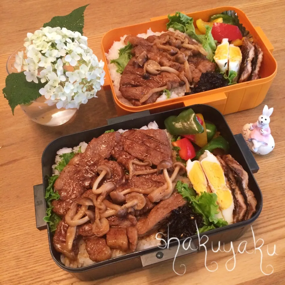 高1高2息子弁当♡どーんとトンテキ丼|shakuyaku33443344さん