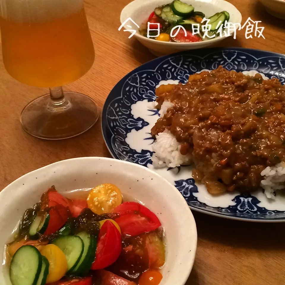 カップのもずく酢サラダとキーマカレー☆彡|shakuyaku33443344さん