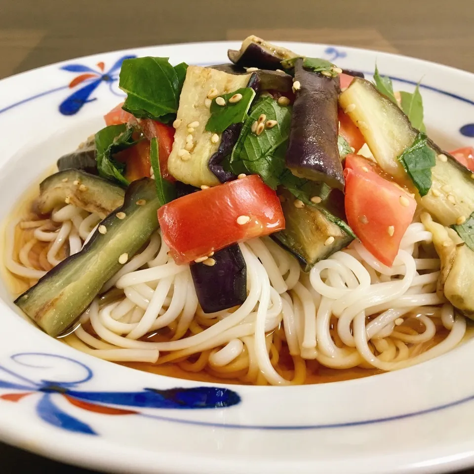 ナスとトマトの素麺…だけど、冷麦で(^^;|ミントさん