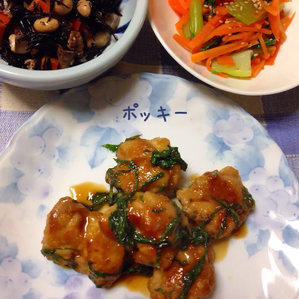 夕飯(^^)  鶏肉の照り焼き、青じそ風味他(^_^)|ミントさん