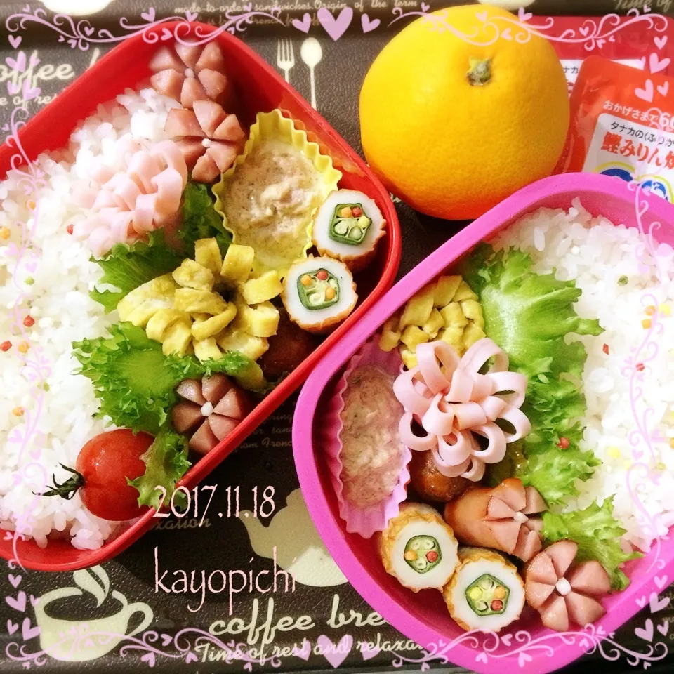 Snapdishの料理写真:今日の姉妹弁当|Kayopichiさん