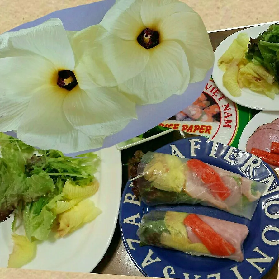 edible okra flower 生春巻！|らぴすらずり(らぴ)さん