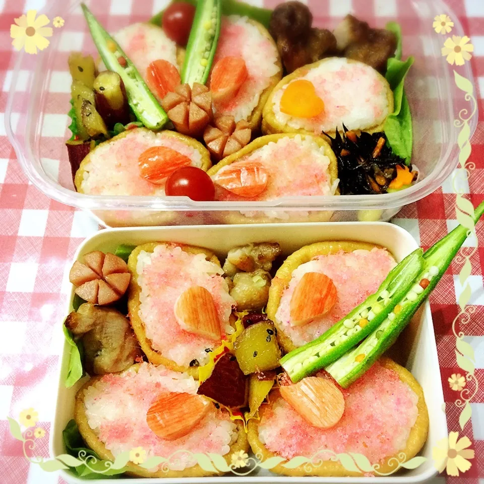 今日の私作♪♪わたしとお父ちゃんのお花稲荷寿司弁当💕|Kayopichiさん