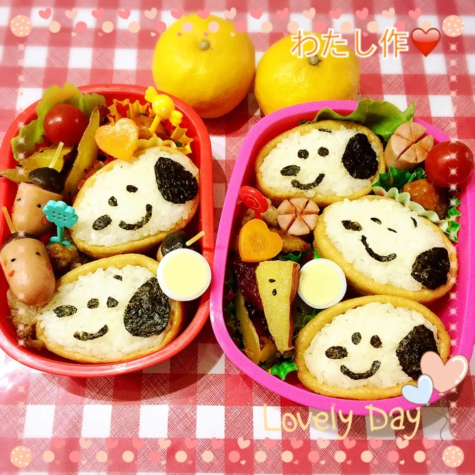 今日は私作お弁当❤娘っち右、妹っち左♪♪スヌーピー稲荷寿司|Kayopichiさん