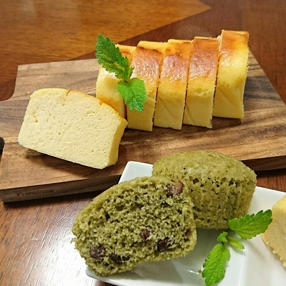 テリーヌ・フロマージュチーズケーキと抹茶とあずきの蒸しパン|おれくっしゃんさん