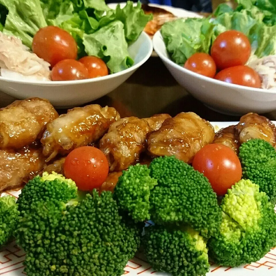 豚バラえのきの甘辛巻きと新玉ねぎツナサラダの晩御飯|おれくっしゃんさん