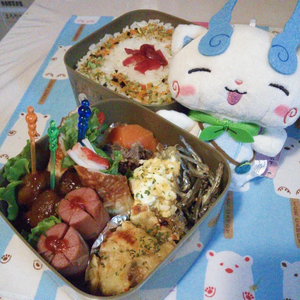 Snapdishの料理写真:昨日の旦那の夜勤のお弁当|ぷーはるひゅうさん