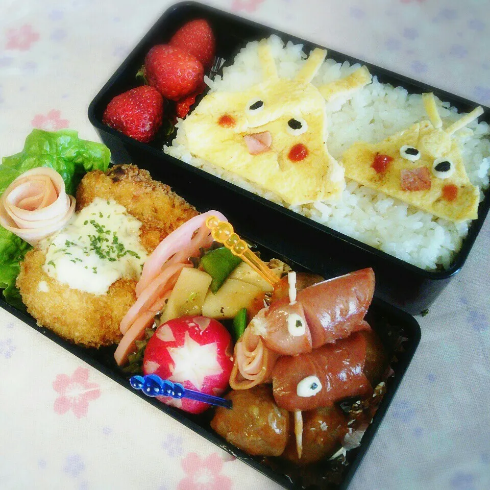 旦那の夜勤のお弁当♪（ポインコ兄弟）|ぷーはるひゅうさん